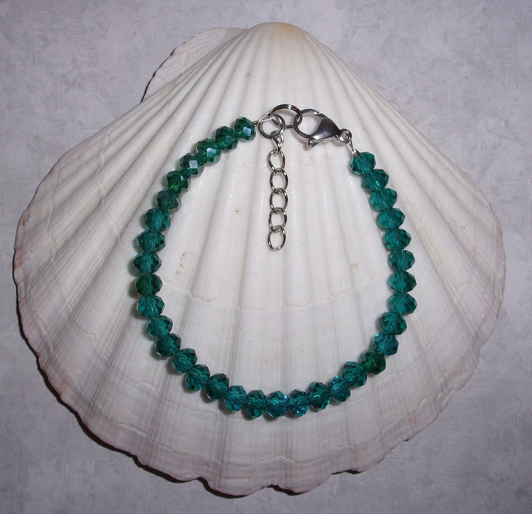 Teal Blue Glass Bead Bracelet Teal Blue Crystal Bead Bracelet Etsy