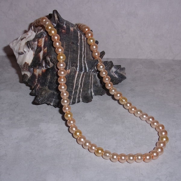 Pastel Peach Pearl Necklace, 6mm Peach Pearl Necklace