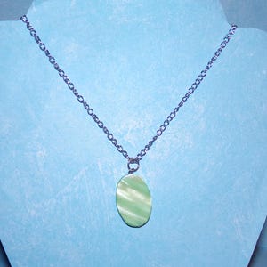 Blue or Green Oval Mother of Pearl Pendant, Shell MOP Pendant Necklace
