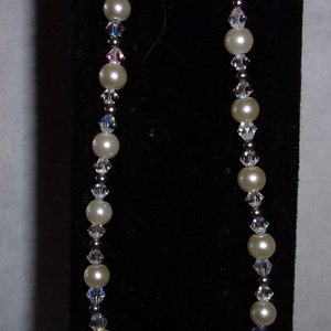 Cream Pearl and Crystal Necklace, Pearlescent Cream Pearl and Crystal Necklace