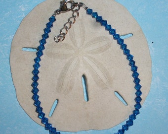 Dainty Swarovski Capri Blue Crystal Anklet, Stainless Steel