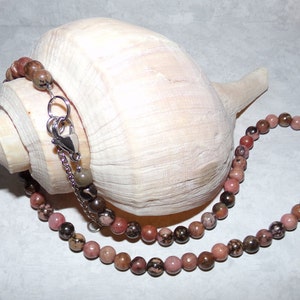 Rhodonite Gemstone Bead Necklace, Rhodonite with Matrix Gemstone Necklace