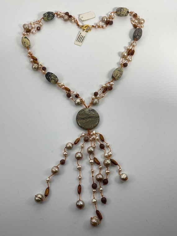 Coral Beads, Died Jade, Picture Jasper and Fresh … - image 1