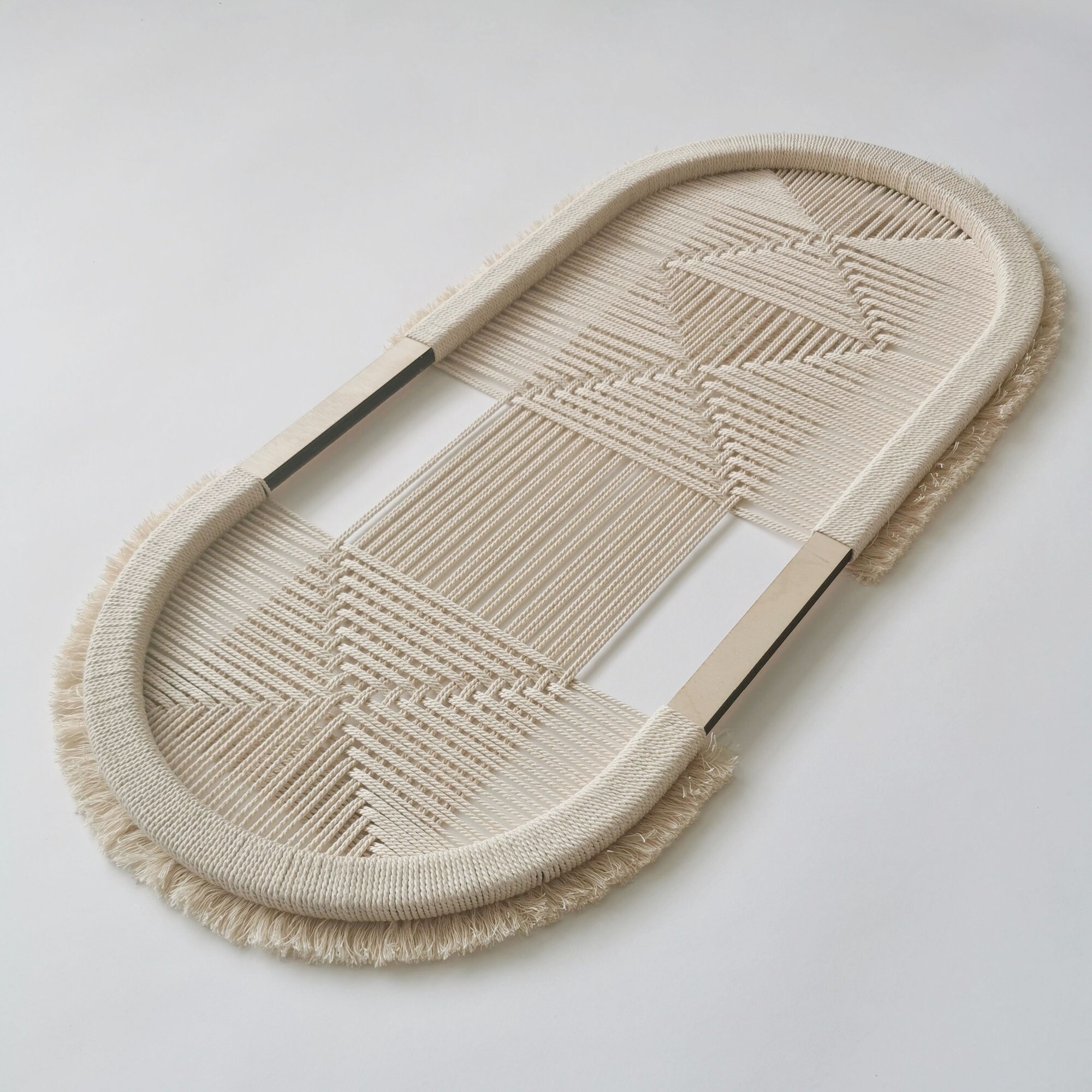 La Ligne Ovale | Thulani Décor Mural, Mur Tissé de Macrame Hors Blanc