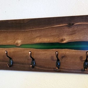 Black walnut and epoxy resin coat rack wall mount