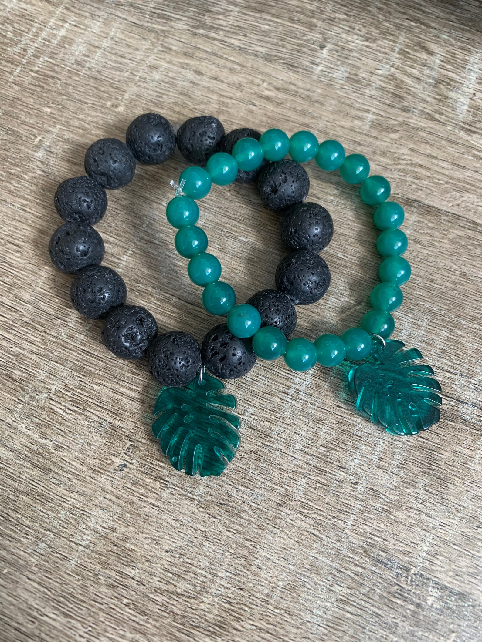 Green Leaf Charm Bracelet Etsy