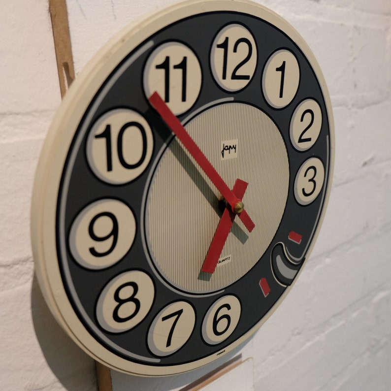 Retro French Wall Clock Unusual Arabic Numbers Mid Century Japy Rare Design Red Hands
