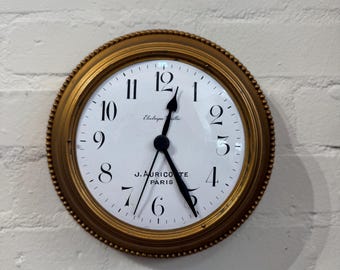 1930s French Art Deco Wall Clock | Enamel Dial, Golden Metal Case (Quartz Movement)