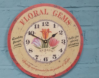 92 - Floral Gems Lascelles Wall Clock In Pink, Vintage Style, Spring Flowers, Cottagecore, farmhouse decor, floral wall art, Laura Ashley St