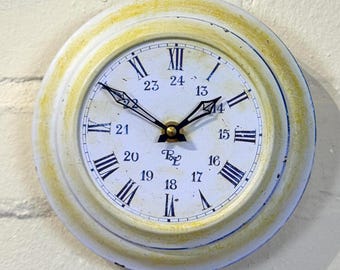 Vintage Roger Lascelles Tin Wall Clock | Shabby Chic Cream Kitchen Decor