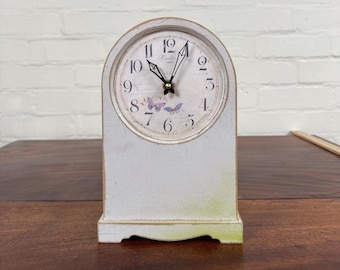 Roger Lascelles Floral Mantel Domed Clock – Butterfly Dial with Arabic Numerals – Laura Ashley Style