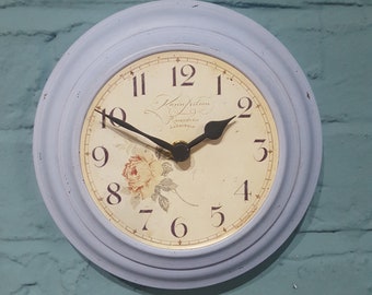 Vintage Roger Lascelles Floral Clock In Pastel Blue - Rose Dial - Decorative Clocks