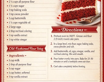 Red Velvet Cake Recipe Card – Vintage Southern Baking (Digital Download)