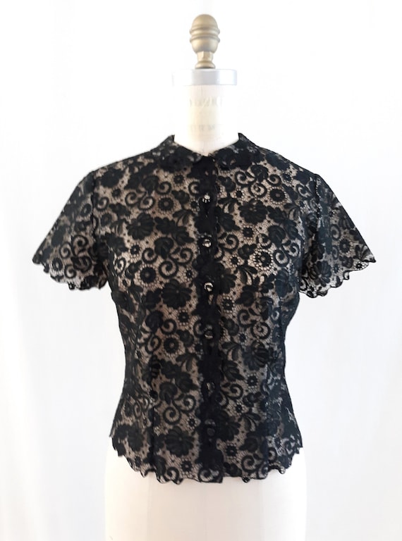 vintage 1960 blouses, black lace OR cream color ny