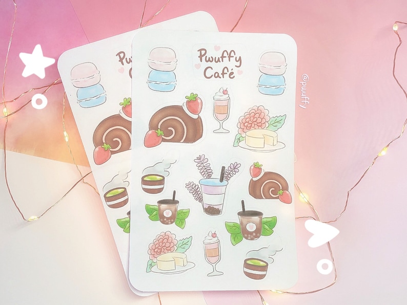 pwuffy cafe sticker sheet journaling kawaii food animal