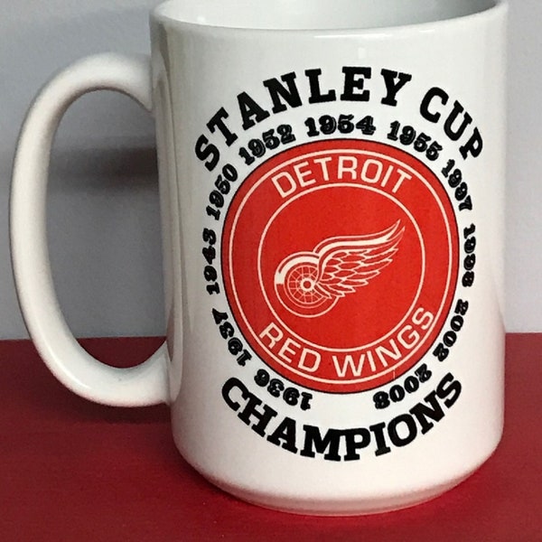 Detroit Red Wings Coffee Mug 15oz Stanley Cup Championships NHL Champs