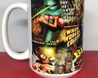 1950's Cult Classic Sci Fi Movie Posters On 15oz High Gloss Ceramic Mug