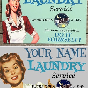 Personalized Any Name Vintage Looking Green Or Gray 9x12 Aluminum- 2 Images To Choose Laundry Room Decor