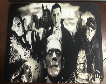 Classic Horror Movie Monsters Mouse Pad 9 1/4 x 7 3/4 x 1/4 Inch Frankenstein Dracula Wolfman Gothic Horror Occult