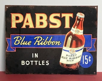 Pabst Blue Ribbon Beer 9x12 Reproduced Vintage Ad Aluminum Sign Man Cave Bar Barn Garage Shop