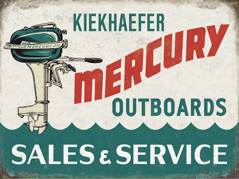 Mercury Outboard Sales And Service Replica Vintage Advertising Sign 9x12 Aluminum image 1