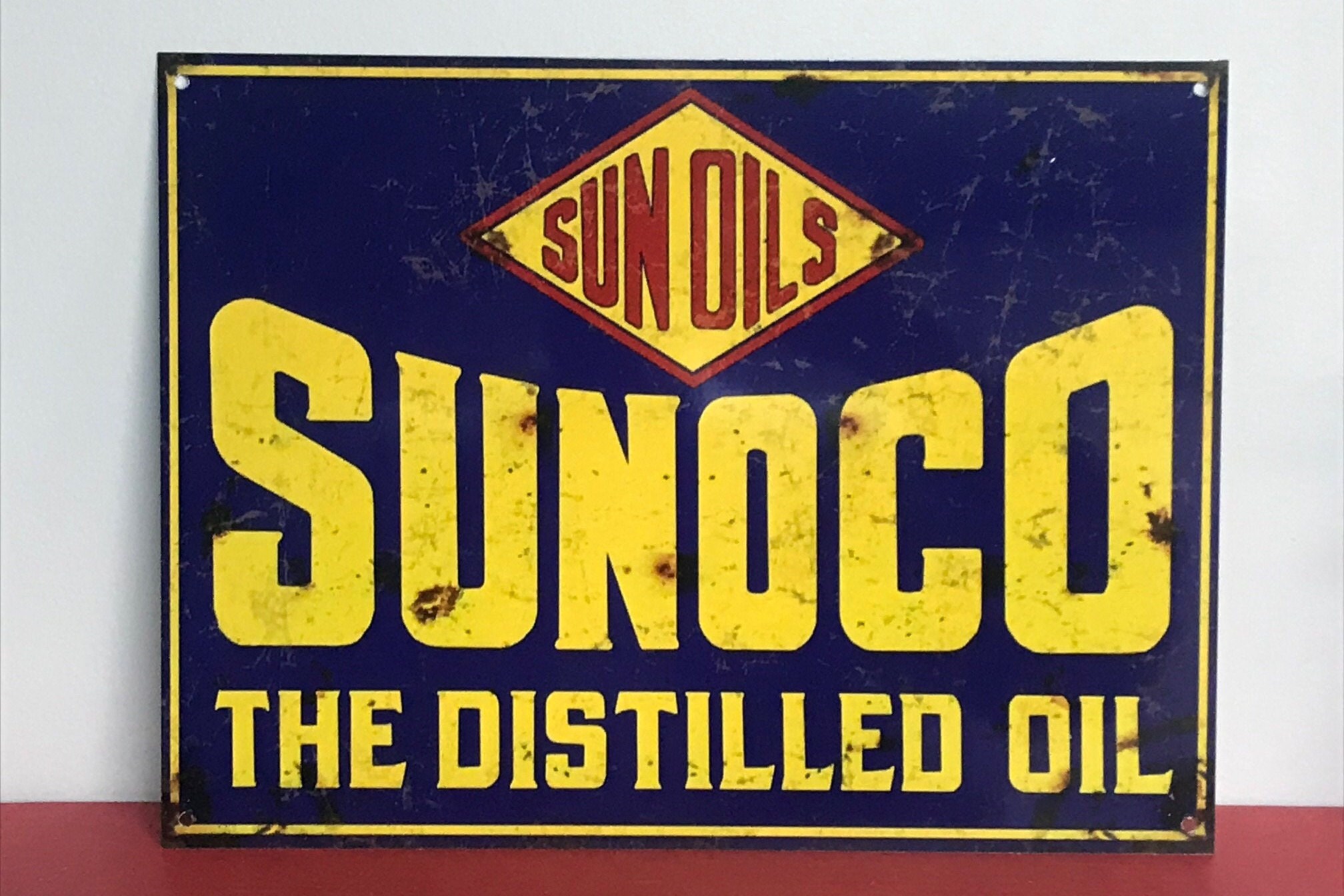 Sunoco 復刻版 ヴィンテージ風 オイル仕上げ アルミサイン 9x12インチ 