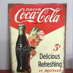 Reproduction Vintage Looking Coca Cola 9x12 Aluminum Sign Distressed Looking Advertisement Coke Sign Home Decor Rustic Decoration Kitchen,
