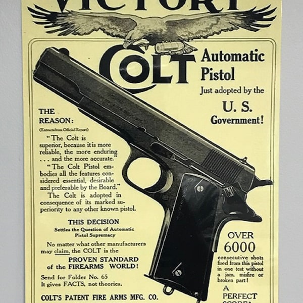 Réplique de plaque publicitaire Colt 1911 vintage en aluminium 9 x 12