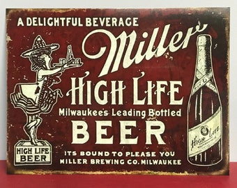 Miller High Life Replica Vintage Advertising 9x12 Aluminum Sign