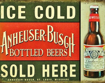 Replica Vintage Budweiser Bier Werbeschild 9x12 Aluminium UV-geschützt