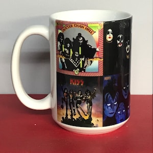 8 pochettes d'album Kiss imprimées en permanence sur une tasse à café de 15 oz