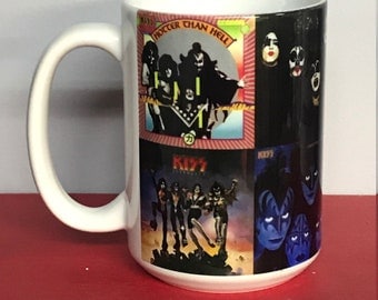 8 Kiss Album Covers Permenantly Printed On 15oz Coffee Mug
