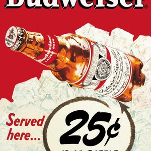 Replika zabytkowego znaku reklamowego piwa Budweiser 9x12 z aluminium z ochroną UV
