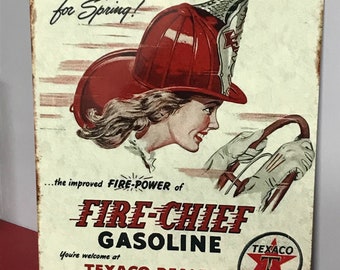 Réplique d'enseigne publicitaire Texaco vintage, enseigne de sous-sol en aluminium pour garage, homme des cavernes, 9 x 12