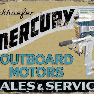 Mercury Outboard Sales And Service Replica Vintage Advertising Sign 9x12 Aluminum