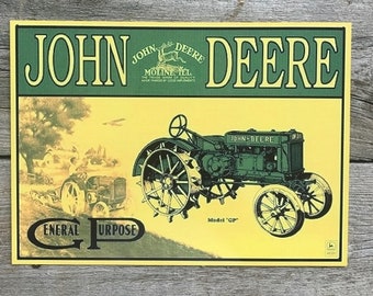 Enseigne publicitaire John Deere en aluminium d'aspect vintage 23 x 30 cm