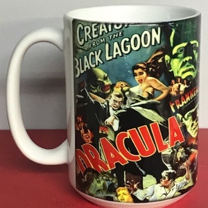 Universal Monster Movie Poster Coffee Mug 15 oz Dracula Wolfman Mummy Full Vibrant Color Macabre