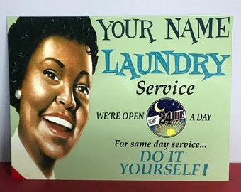 African American Personalized Any Name Vintage 50's Looking 9x12 Aluminum Laundry Room Decor, In Lite Green Or Lite Gray