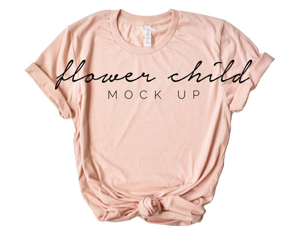 Bella Canvas 3001 Peach T-Shirt Mockup Center Knot