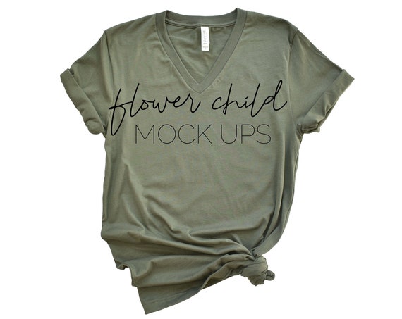 3005 Military Green Bella Canvas Vneck Mockup Bella Canvas