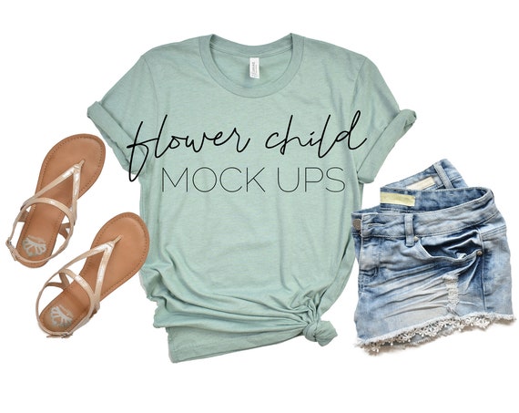 3001 Heather Prism Dusty Blue Styled Mockup Bella Canvas