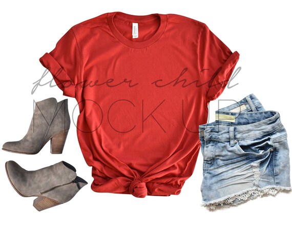 3001 Canvas Red T-Shirt Mockup Bella Canvas 3001 T-Shirt
