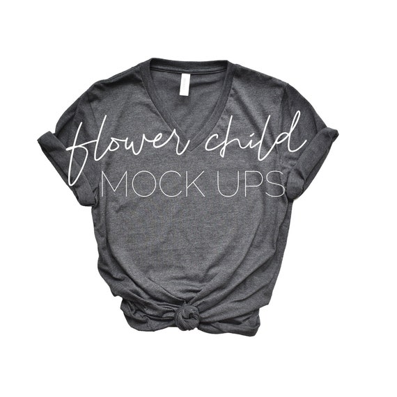 3005 Dark Grey Heather Mockup 3005 Bella Canvas Vneck