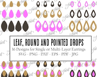 Leather Earring SVG Cut Files - Leaf, Round and Pointed Drops - Templates to Cut on Cricut or Laser - Instant Download