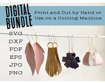 Leather Earring SVG Cut Files - Feather, Fringe, Flowers and Folds - Templates to Cut on Cricut or Laser - Instant Download