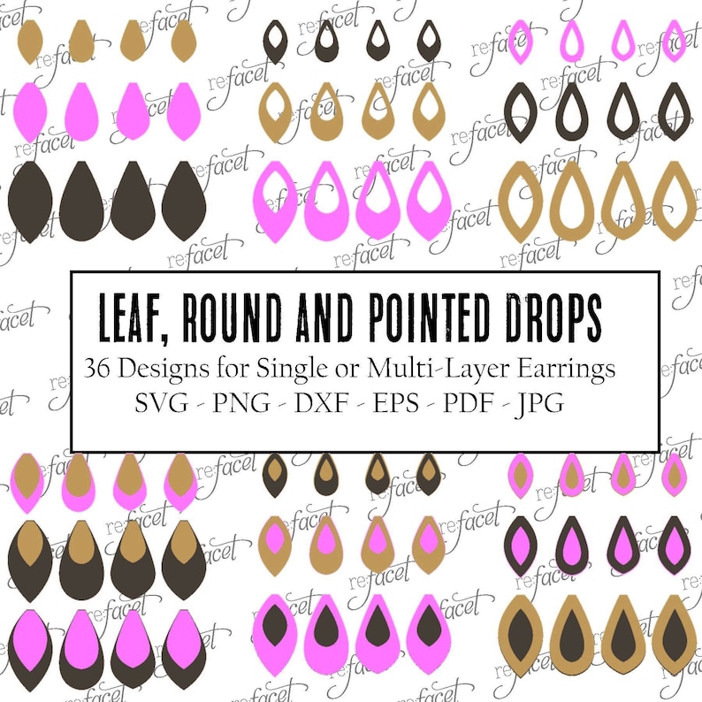 Download Sewing Fiber Svg Files For Layered Earrings Drops Teardrop Leaf Digital Pattern Cut Files For Cutout On Cricut Templates To Make Leather Jewelry Craft Supplies Tools
