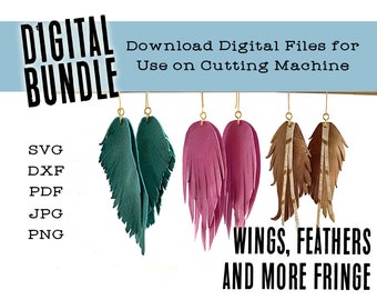 Leather Earring SVG Cut Files - Wings, Feathers and Fringe - Templates to Cut on Cricut or Laser - Instant Download