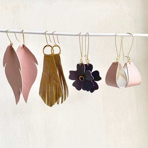 Leather Earring Svg Cut Files Feather Fringe Flowers And Etsy
