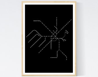 BOSTON, Massashusetts Metro Map Subway United States, minimalist, black & white Transit map poster art, wall art, home decor, poster