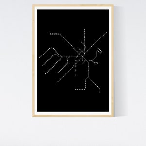 BOSTON, Massashusetts Metro Map Subway United States, minimalistisch, zwart-wit Transit kaart poster kunst, kunst aan de muur, interieur, poster